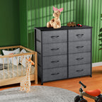 LIFERECORD 8 Drawers Dresser, Fabric Closet Chests Storage Organizer Tower with Wooden Top Metal Frame for Bedroom Living Room Hallway Entryway, Grey