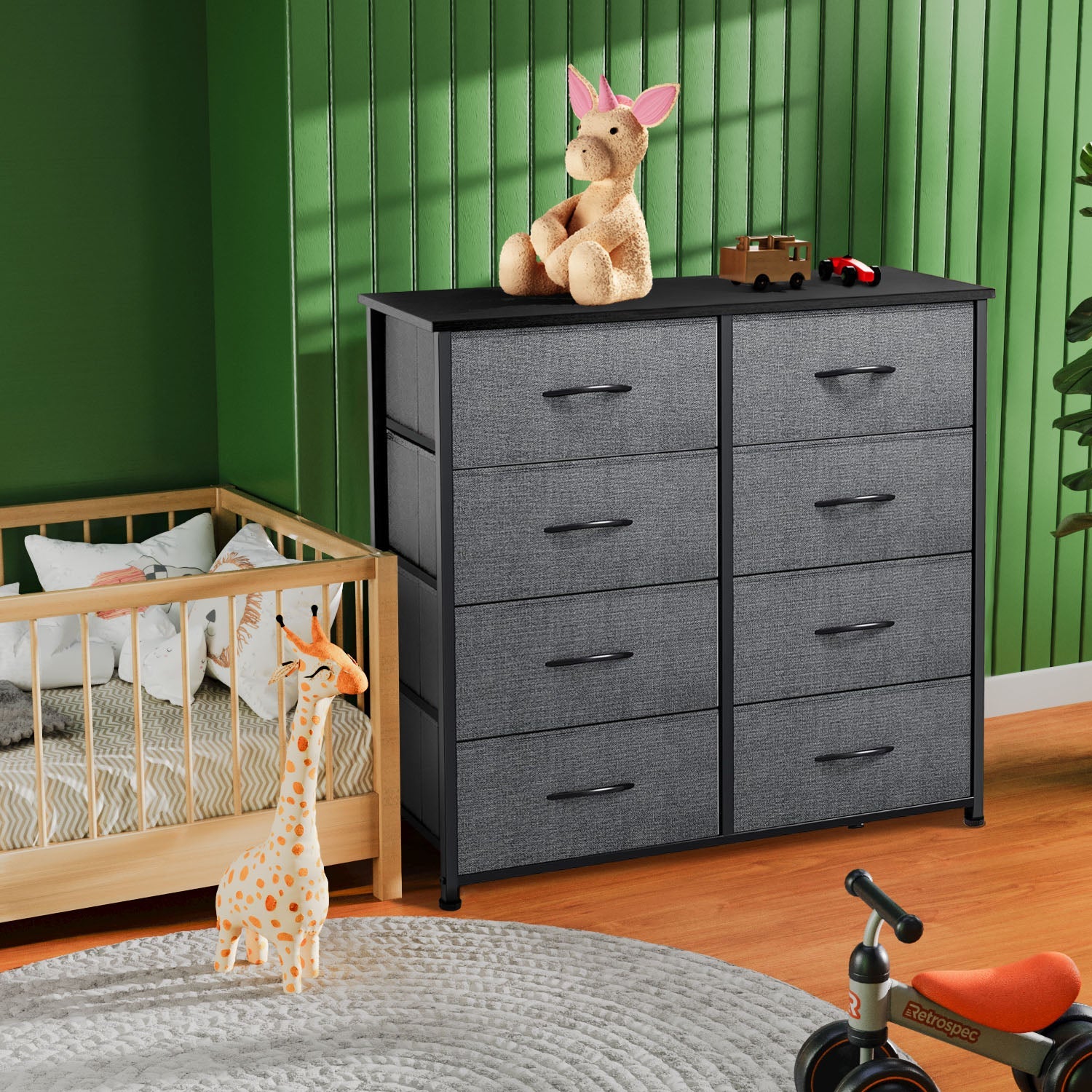 LIFERECORD 8 Drawers Dresser, Fabric Closet Chests Storage Organizer Tower with Wooden Top Metal Frame for Bedroom Living Room Hallway Entryway, Grey