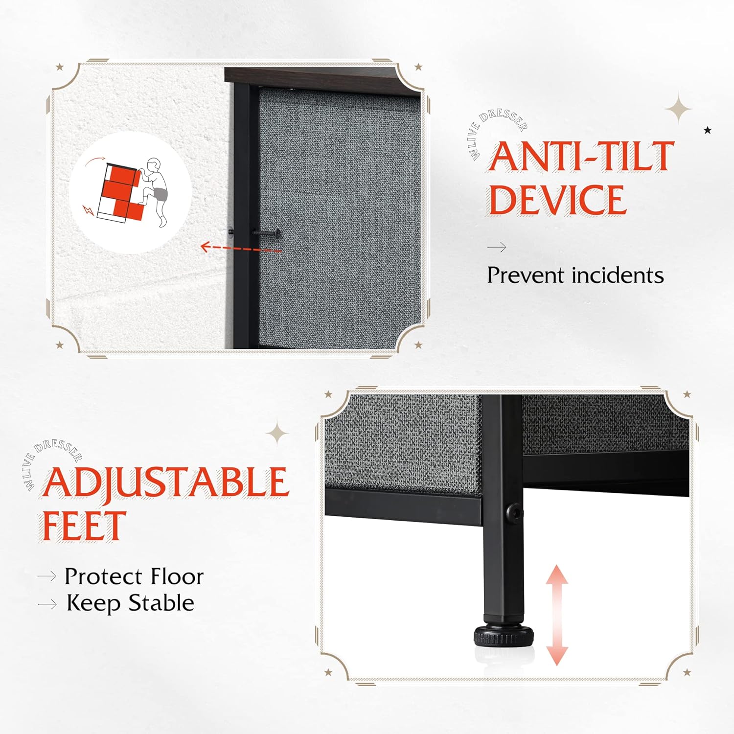 ACCVER Dresser for Bedroom 12 Storage drawer, Fabric Closet Chests Organizer Tower with Wooden Top Metal Frame for Living Room Hallway Entryway