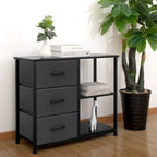 ACCVER 3-Drawer Fabric Dresser with Shelves, Closet and Chest for Bedroom, Clothes Storage Organizer, for Living Room, Apartment, Dark Grey