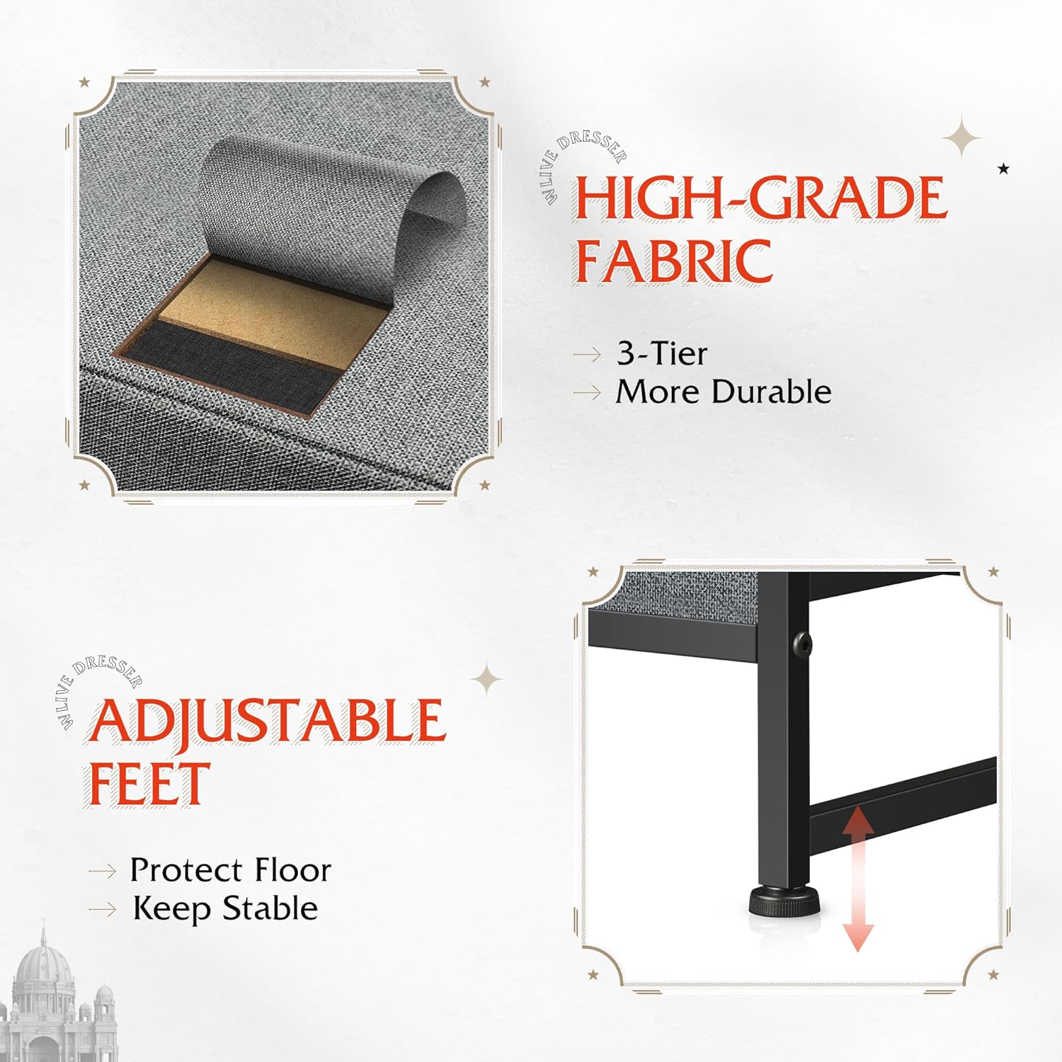 ACCVER Dresser for Bedroom 6 Storage drawer, Fabric Closet Chests Organizer Tower with Wooden Top Metal Frame for Living Room Hallway Entryway