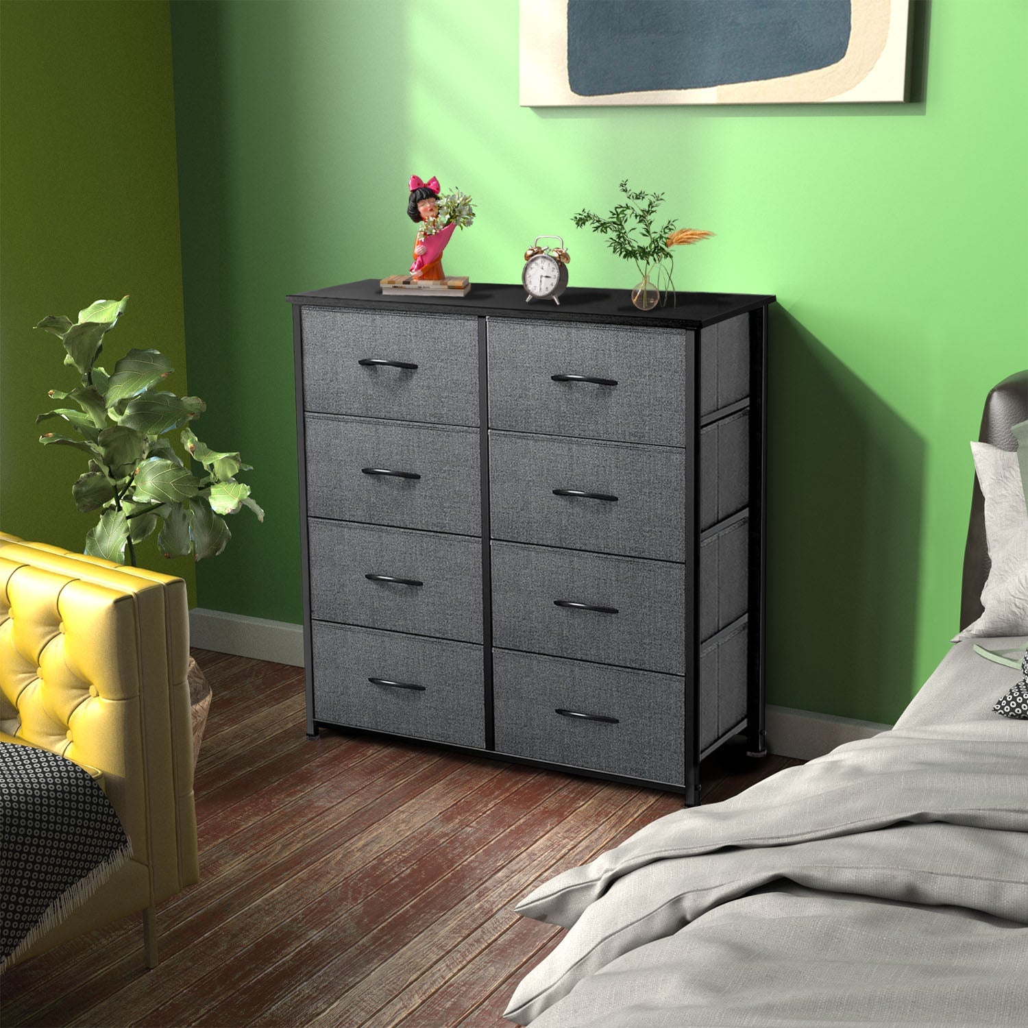 LIFERECORD 8 Drawers Dresser, Fabric Closet Chests Storage Organizer Tower with Wooden Top Metal Frame for Bedroom Living Room Hallway Entryway, Grey