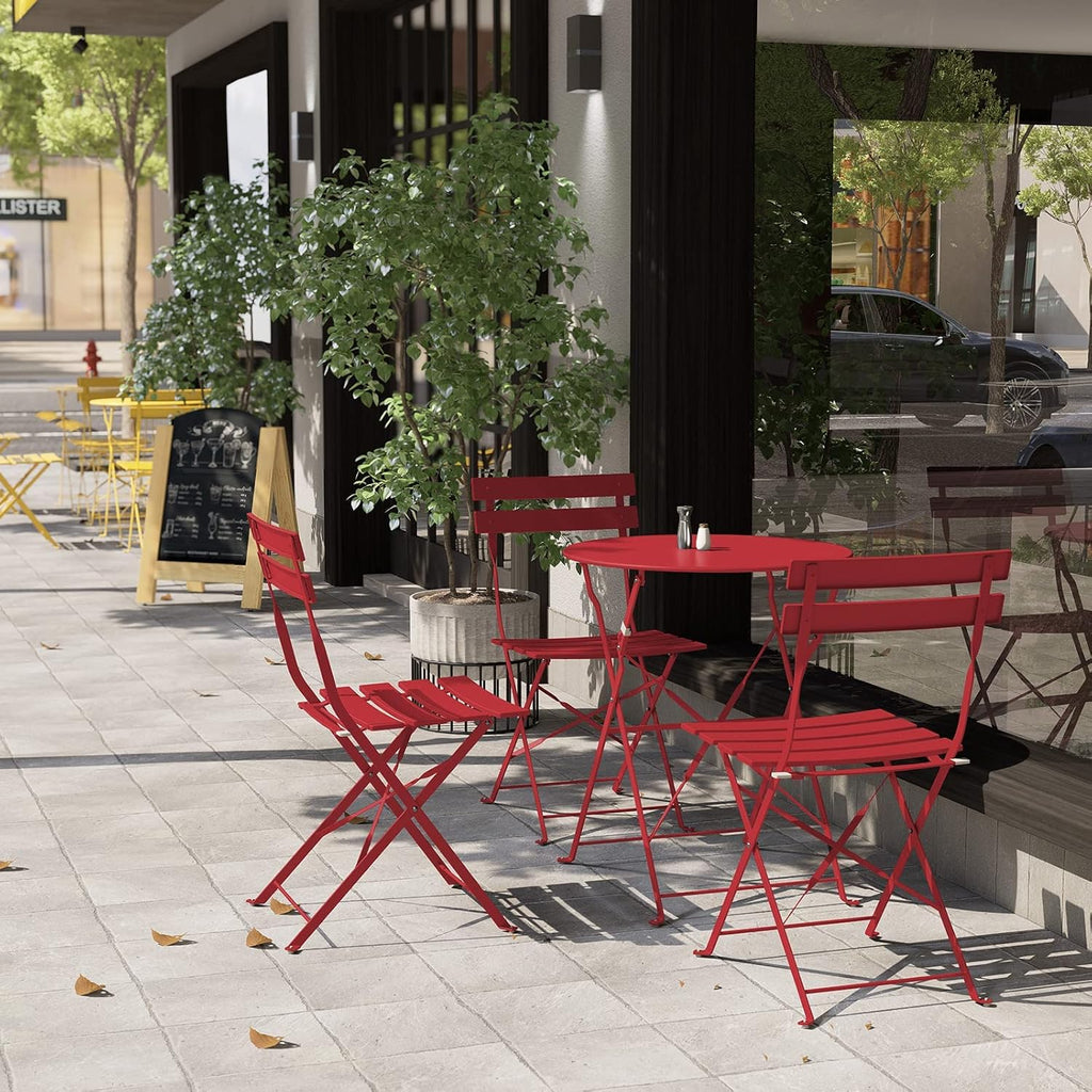 3-Piece Folding Bistro Set, 2 Chairs and 1 Table, Weather-Resistant Outdoor Indoor Conversation Set for Patio, Yard, Red