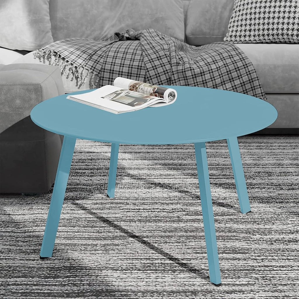 ACCVER 28 Inch Round Outdoor Coffee Table - Weatherproof Steel Patio Side Table for Deck, Backyard Outdoor & Indoor Use, Blue