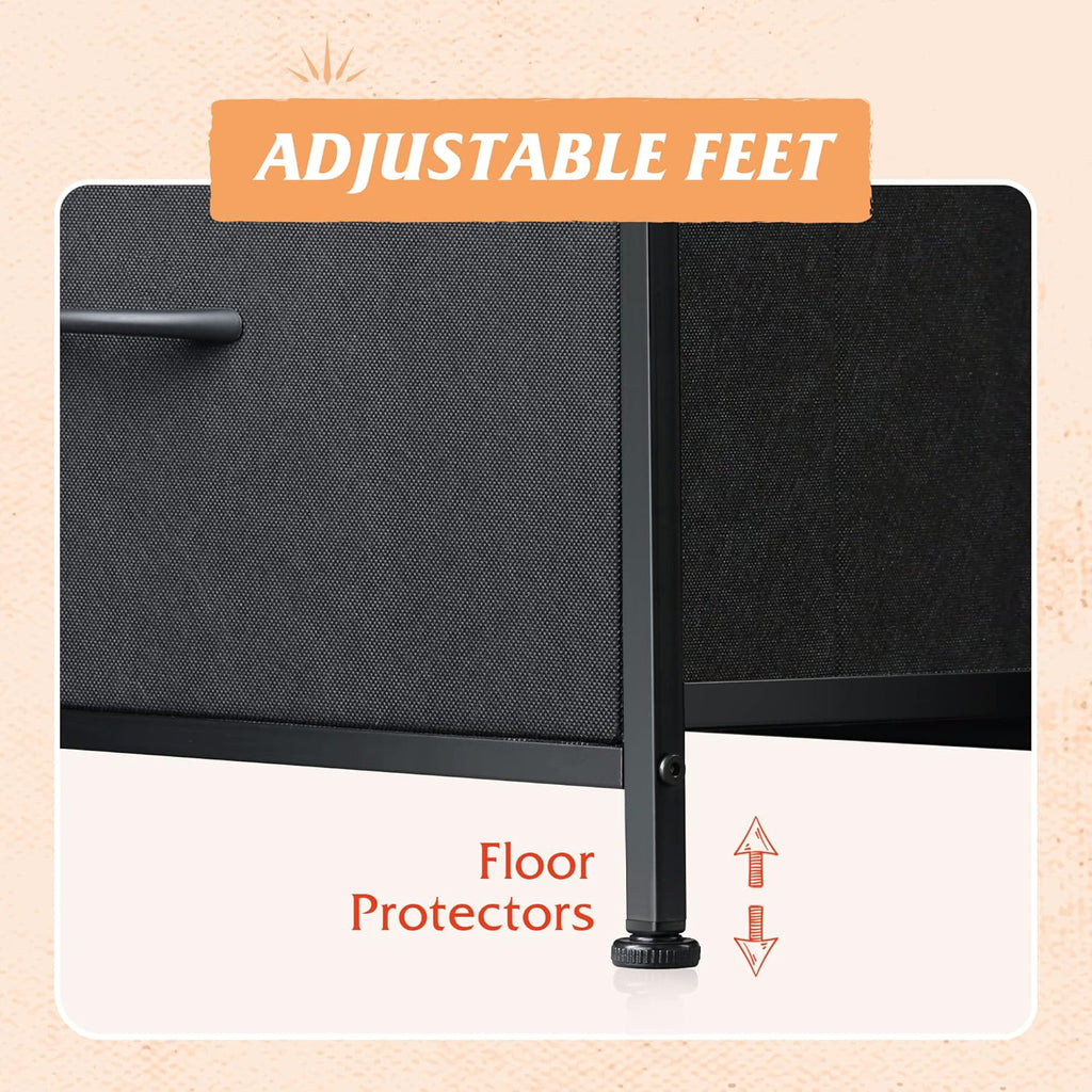 ACCVER 5-Drawer Fabric Dresser for Bedroom, Wood Top TV Stand, Closet and Chest, Clothes Storage Organizer, for Living Room, Apartment, Black