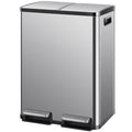 LIFERECORD 16 Gallon (30L x 2) Dual Compartment Step Trash Can, with Slow-Close Lids, Plastic Inner Buckets, Hands-Free, Easy to Clean, Stainless Steel for Kitchen, Bedroom, Living Room