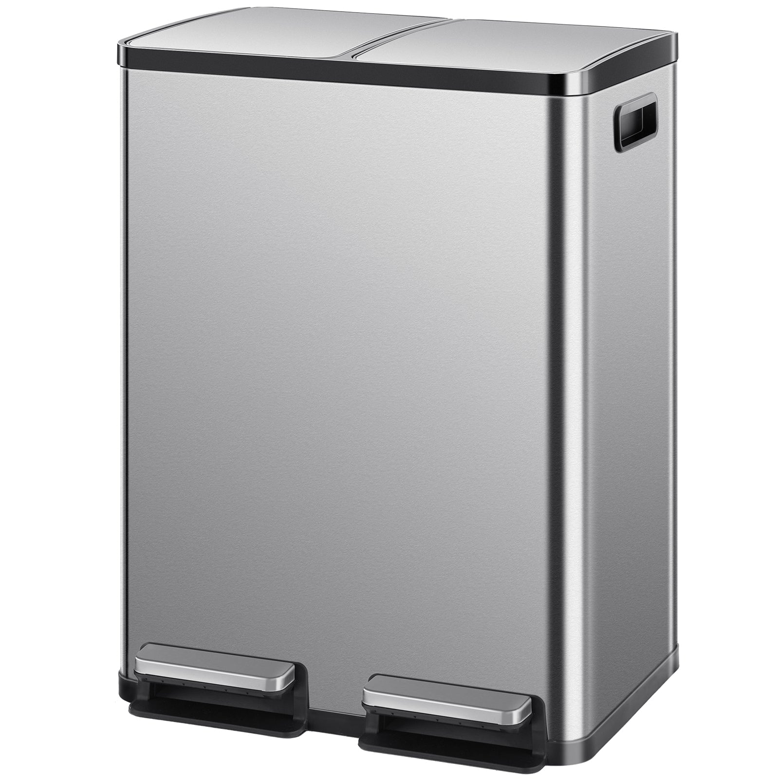 LIFERECORD 16 Gallon (30L x 2) Dual Compartment Step Trash Can, with Slow-Close Lids, Plastic Inner Buckets, Hands-Free, Easy to Clean, Stainless Steel for Kitchen, Bedroom, Living Room