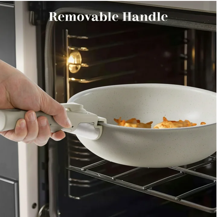 LIFERECORD 12-Piece Nonstick Pots and Pans Set, Granite Coating Cookware Set with Detachable Handle, Induction Compatible, Oven & Dishwasher Safe, Includes Frying Pans, Saucepan & Utensils Beige