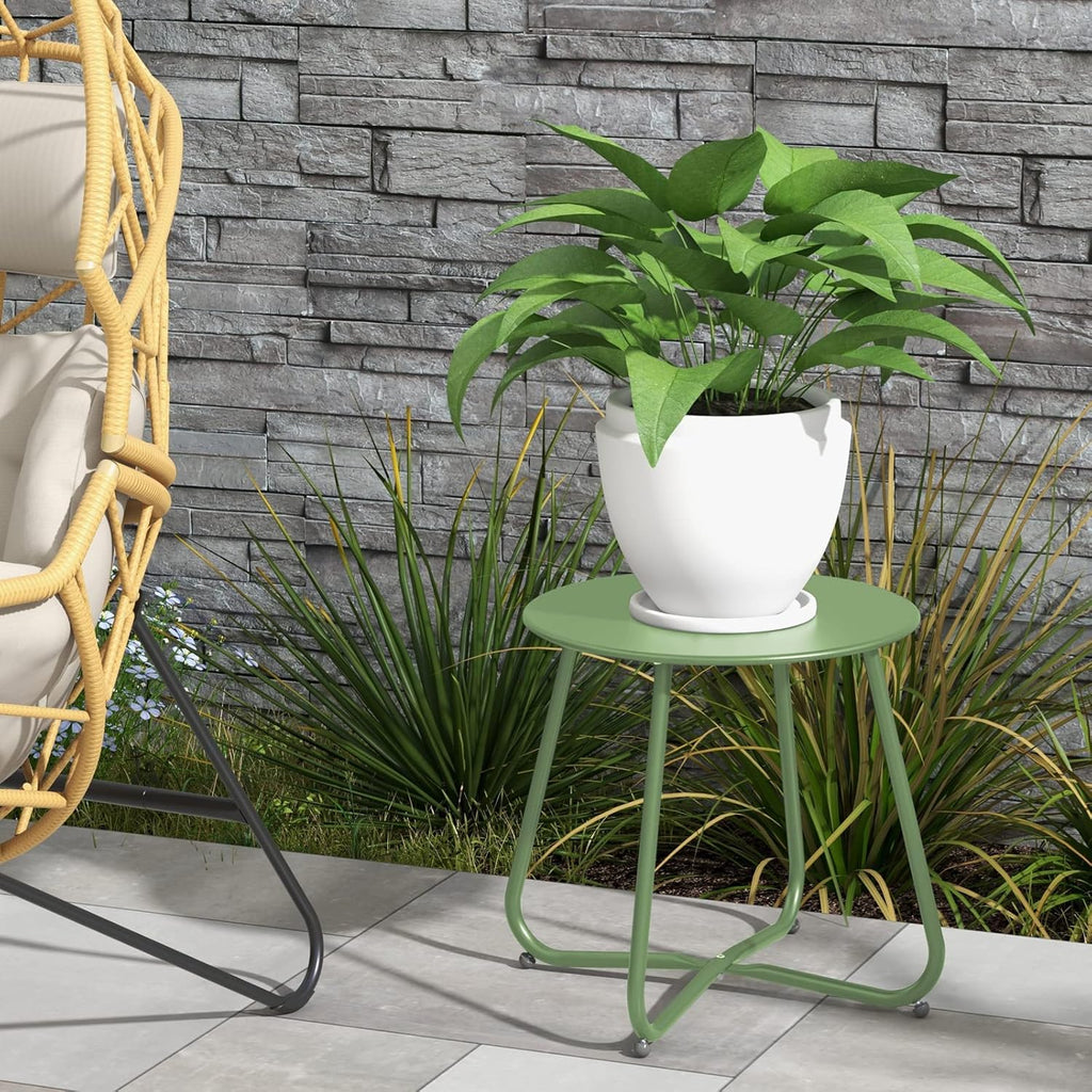 ACCVER Outdoor Side Table, 18-inch Small Round Side Snack Table with Adjustable Feet, Anti-Rust Metal End Accent Table for Patio Porch Balcony, Green