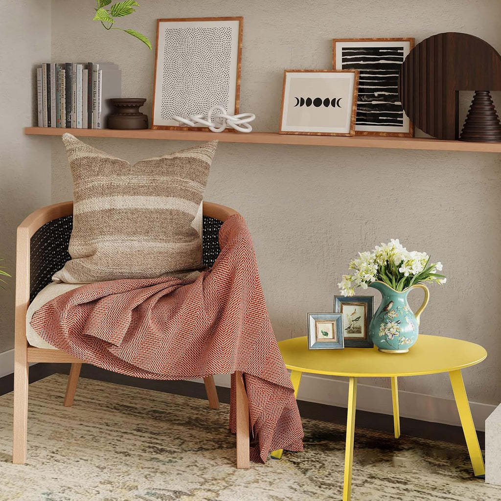 ACCVER 28 Inch Round Outdoor Coffee Table - Weatherproof Steel Patio Side Table for Deck, Backyard Outdoor & Indoor Use, Yellow