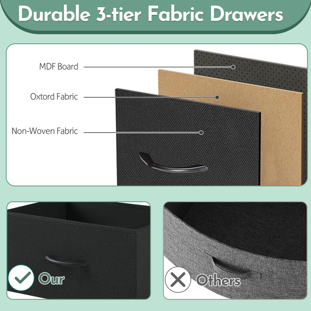 ACCVER 9-Drawer Fabric Dresser with Wood Top & Metal Frame, Closet and Chest for Bedroom, Clothes Storage Organizer, for Living Room, Apartment,Black