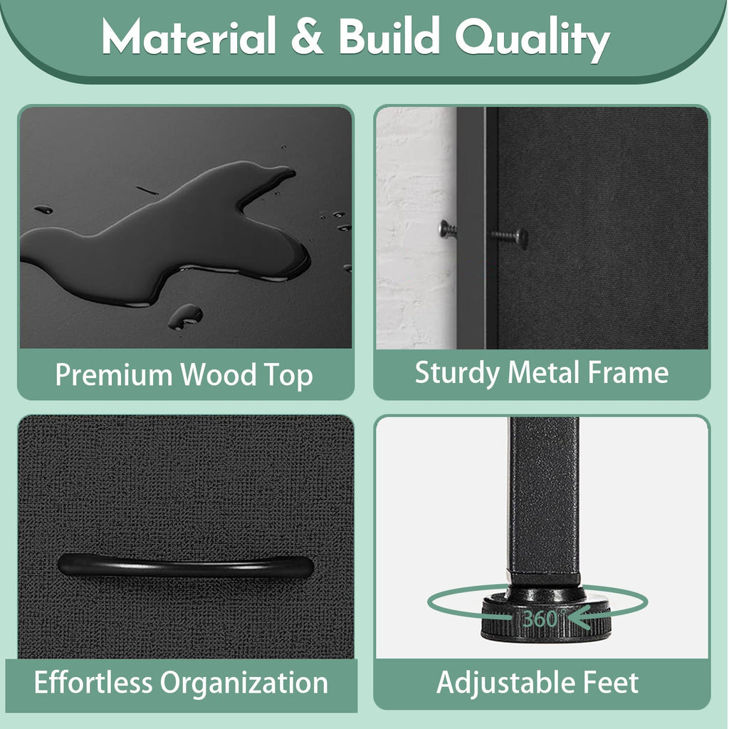 ACCVER 9-Drawer Fabric Dresser with Wood Top & Metal Frame, Closet and Chest for Bedroom, Clothes Storage Organizer, for Living Room, Apartment,Black