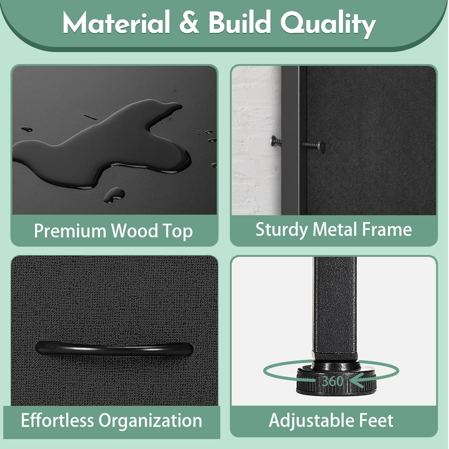 ACCVER 9-Drawer Fabric Dresser with Wood Top & Metal Frame, Closet and Chest for Bedroom, Clothes Storage Organizer, for Living Room, Apartment,Black