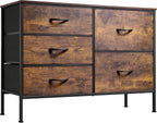 ACCVER 5-Drawer Fabric Dresser with Wood Top & Metal Frame, Closet and Chest for Bedroom, Clothes Storage Organizer, for Living Room, Apartment,Brown