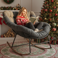 Airdown Outdoor Rocking Egg Chair, Indoor Papasan Rocking Chair with Thick Cushion, Lounge Chair for Bedroom, Living Room, Porch, Garden, Gray