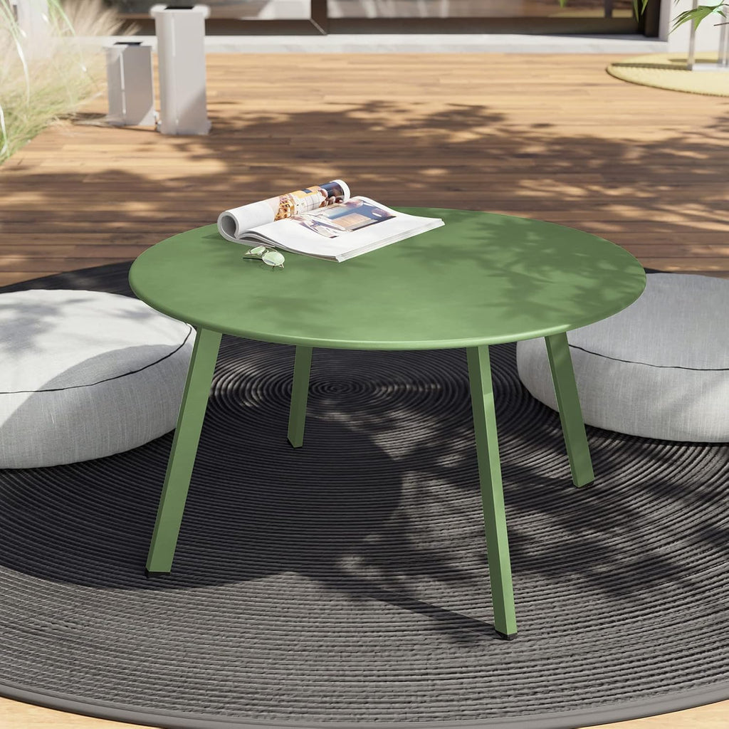 ACCVER 28 Inch Round Outdoor Coffee Table - Weatherproof Steel Patio Side Table for Deck, Backyard Outdoor & Indoor Use, Green