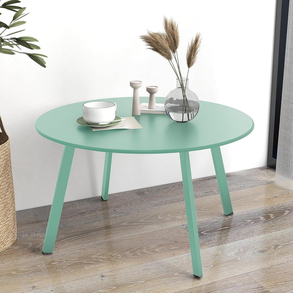 ACCVER 28 Inch Round Outdoor Coffee Table - Weatherproof Steel Patio Side Table for Deck, Backyard Outdoor & Indoor Use, Mint Green