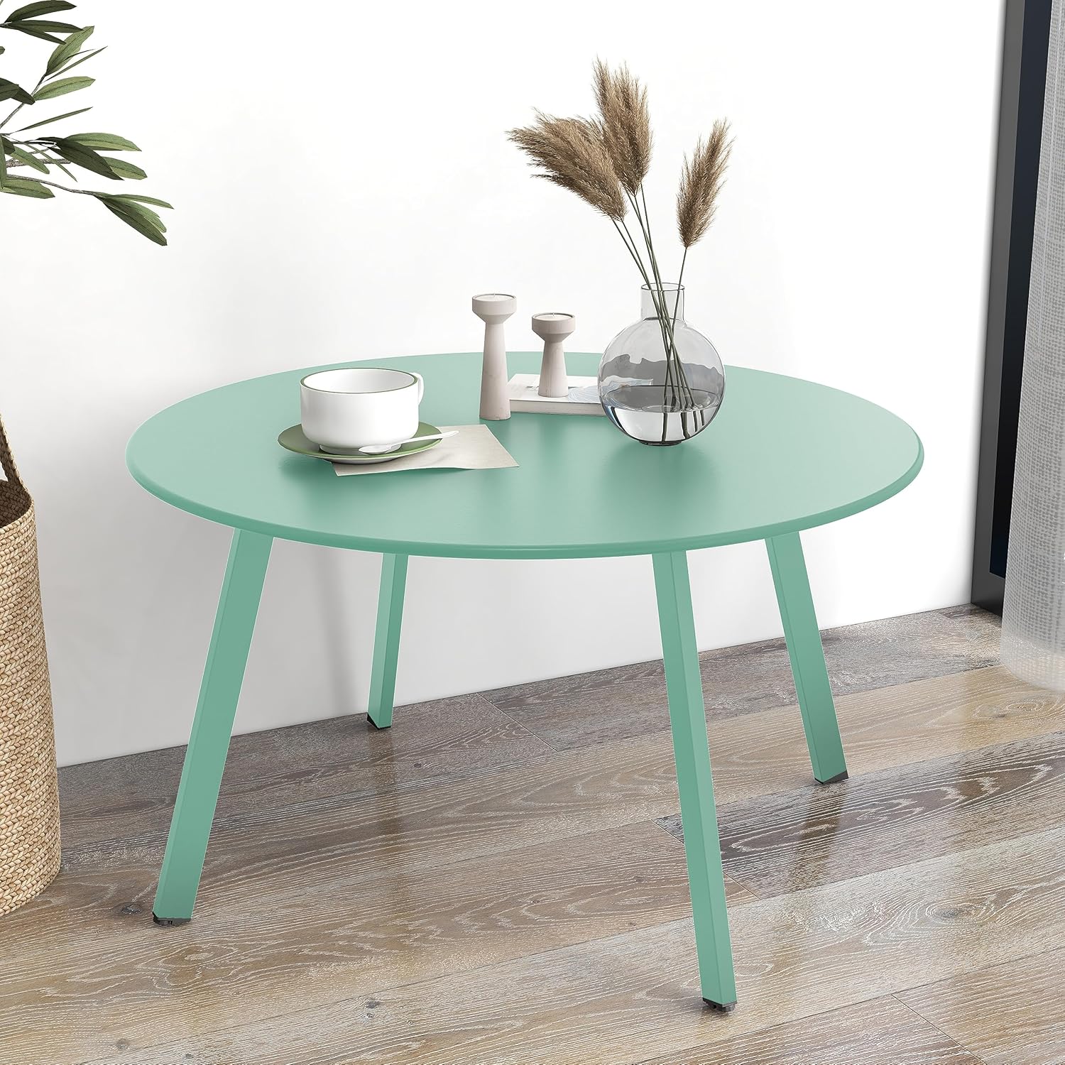 ACCVER 28 Inch Round Outdoor Coffee Table - Weatherproof Steel Patio Side Table for Deck, Backyard Outdoor & Indoor Use, Mint Green
