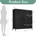 ACCVER 9-Drawer Fabric Dresser with Wood Top & Metal Frame, Closet and Chest for Bedroom, Clothes Storage Organizer, for Living Room, Apartment,Black