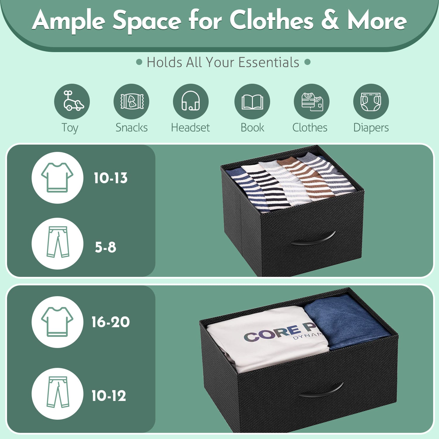 ACCVER 9-Drawer Fabric Dresser with Wood Top & Metal Frame, Closet and Chest for Bedroom, Clothes Storage Organizer, for Living Room, Apartment,Black