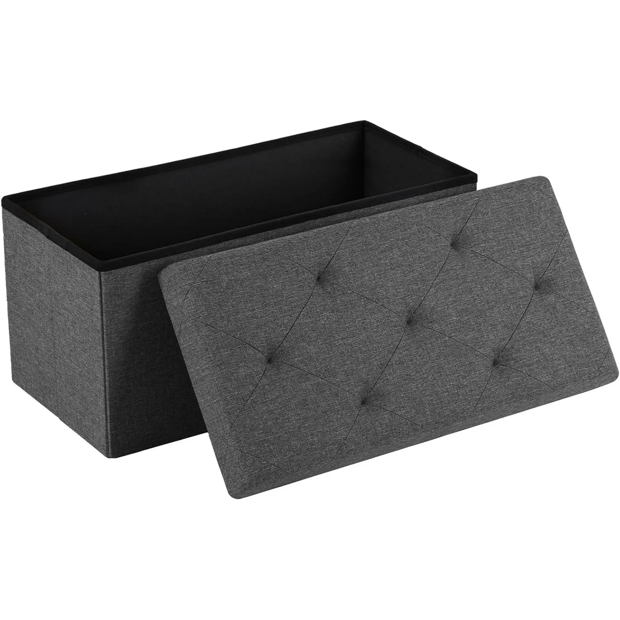 ACCVER 30 Inches Foldable Storage Ottoman Bench - 660lbs Large Padded Seat Foot Rest w/ 154L Storage Chest, for Bedroom, Living Room & Entryway, Linen Grey