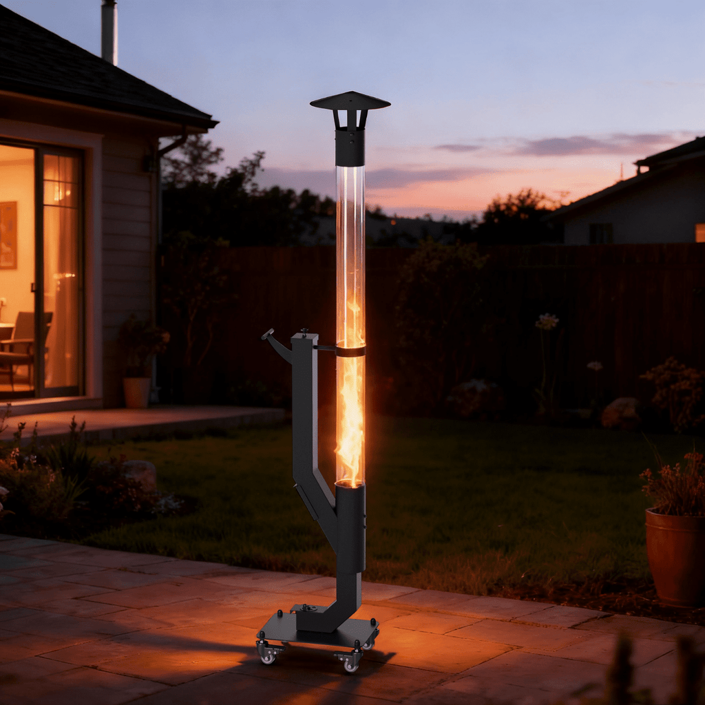 Airdown 61" Pellet Patio Heater with Visible Flame Column, Portable Outdoor Pellet Heater, All-Weather Fire Pit for Backyard & Camping & Patio