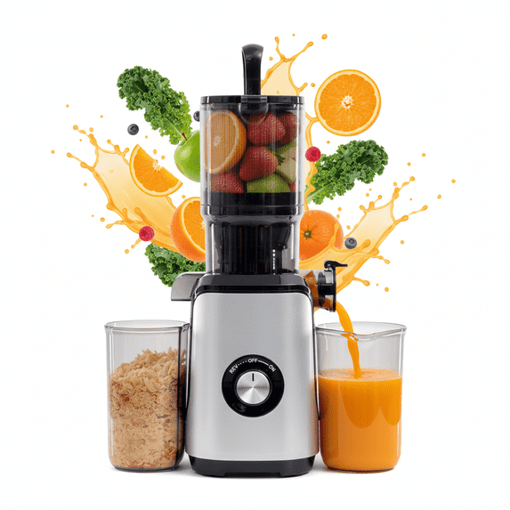 Airdown Cold Press Juicer, 4.25" Wide Mouth Feed Chute, Slow Masticating Juicer for Vegetables and Fruits, High Juice Yield, Easy to Clean