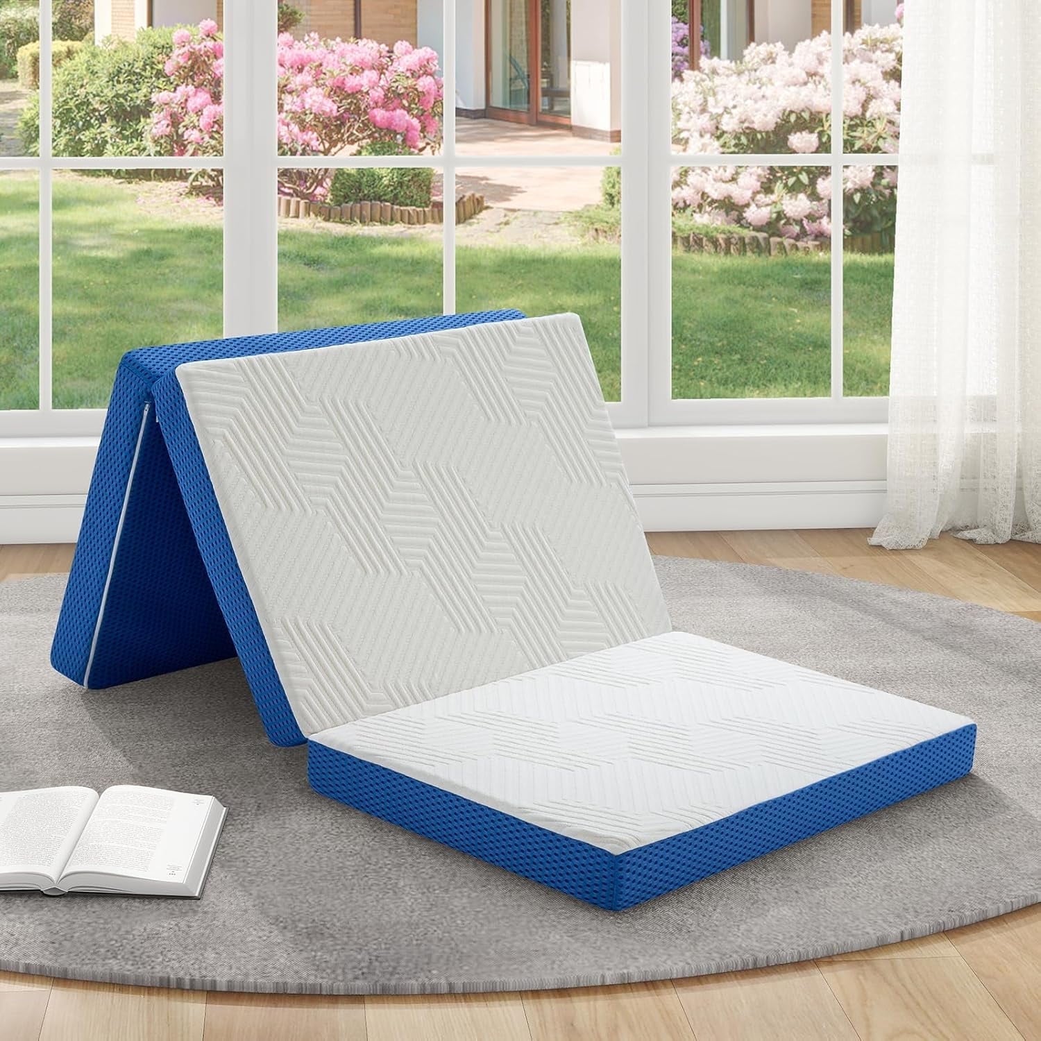 Airdown Floor Bed - Tri-Fold Mattress, 4" Memory Foam Folding Bed, Foam Pad for RV, Camping, Guest, Portable Floor Mat, CertiPUR-US Certified, Removable Cover