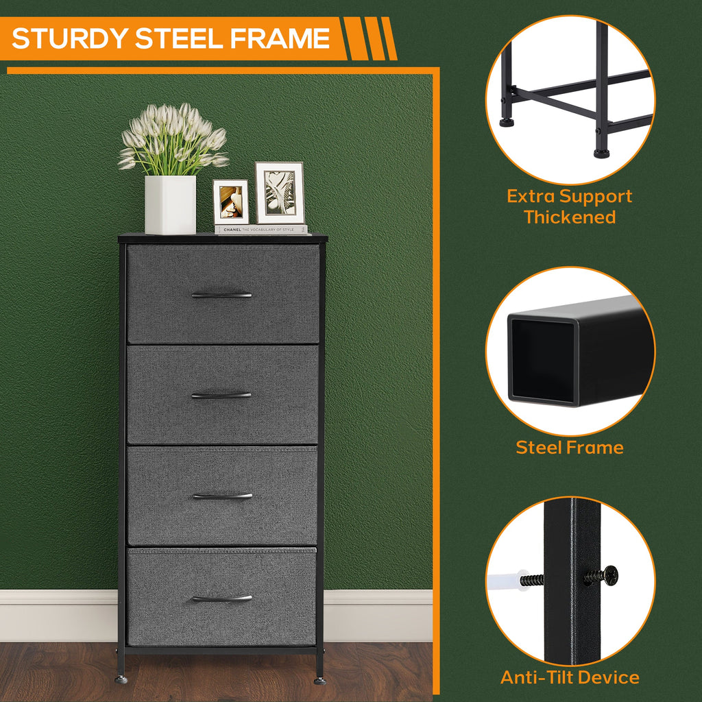ACCVER Dresser for Bedroom 4 Storage drawer, Fabric Closet Chests Organizer Tower with Wooden Top Metal Frame for Living Room Hallway Entryway