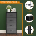 ACCVER Dresser for Bedroom 4 Storage drawer, Fabric Closet Chests Organizer Tower with Wooden Top Metal Frame for Living Room Hallway Entryway