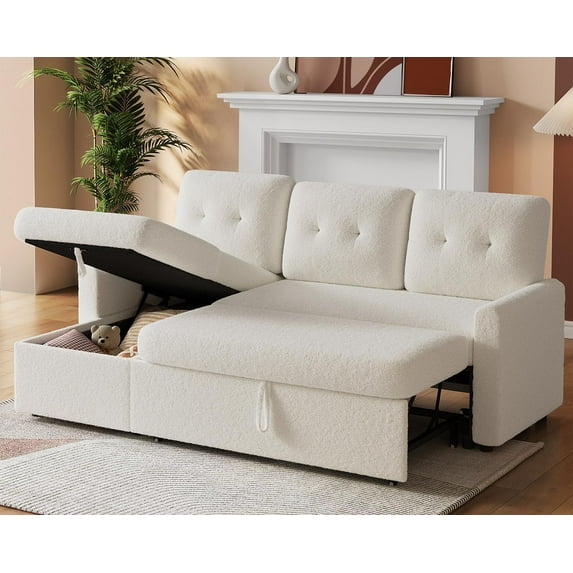 Airdown 2-in-1 Convertible L-Shaped Sectional Sofa | Pull-Out Sleeper Bed & Storage Chaise | Modern Boucle Fabric | for Living Rooms & Apartments