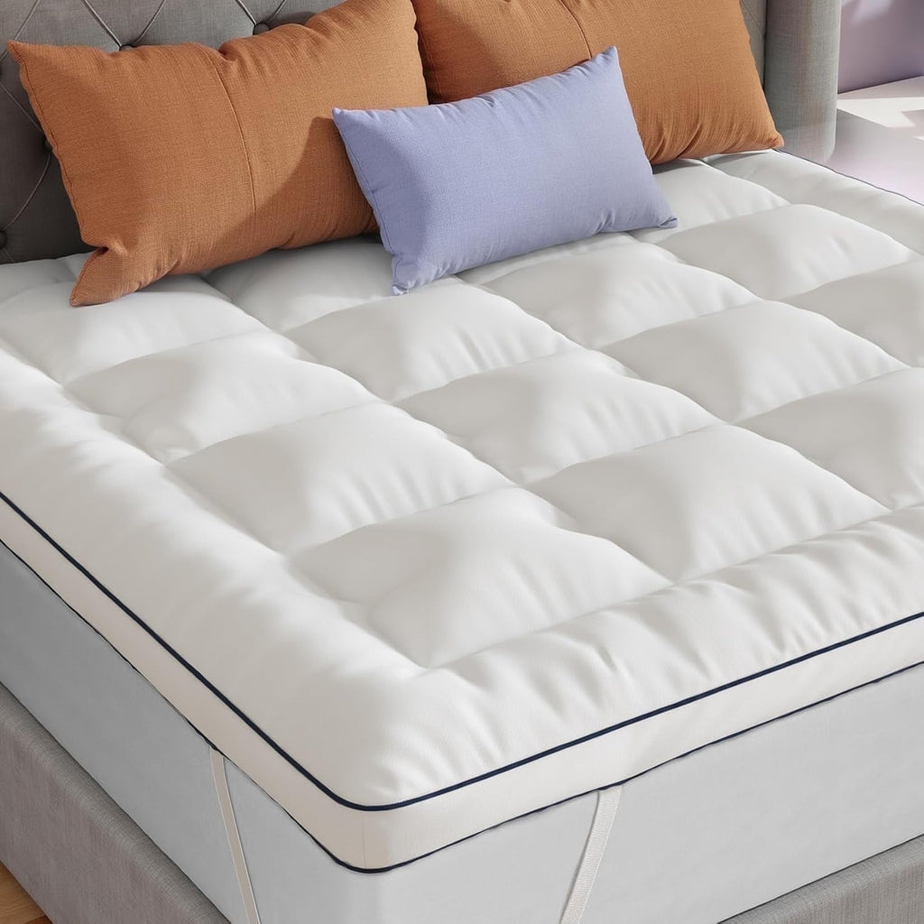 Airdown Topper - Extra Thick Pillow Top Mattress Topper, Down Alternative Filled, Washable with Elastic Straps for Back Pain Relief