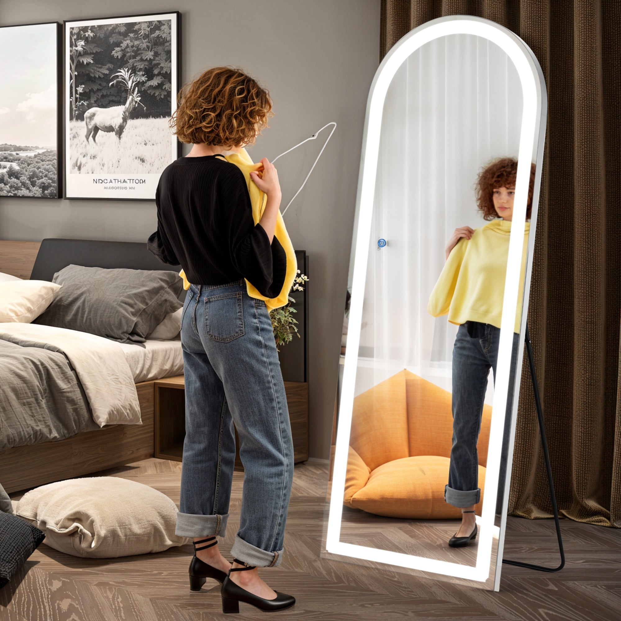 ACCVER 26"x71" Full Length Standing Mirror w/LED Lights - 3 Color Modes, Durable Aluminum Frame & Tempered Glass, Lean-to or Wall Mount for Bedroom/Dressing Room/Living Room, Arhced