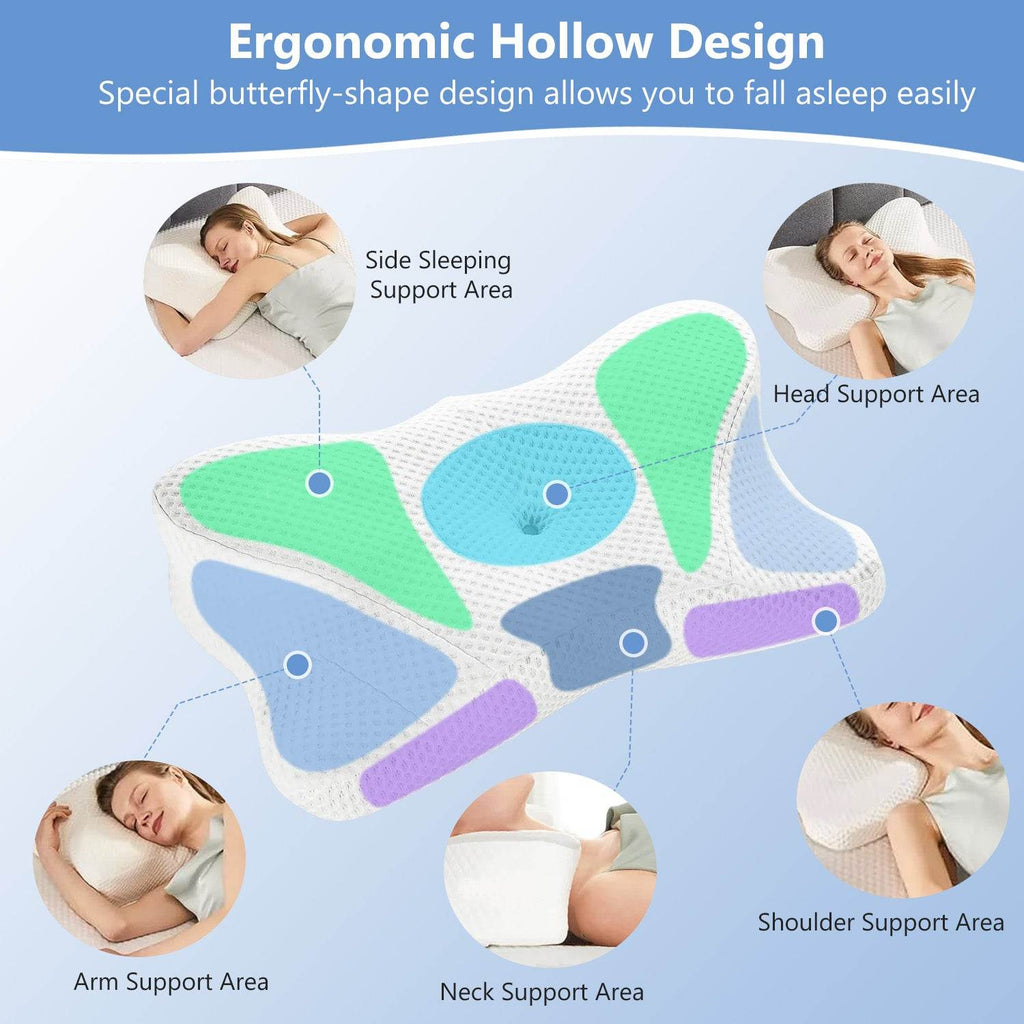 Cervical Pillow with Contoured Memory Foam Cover for Side and Stomach Sleepers