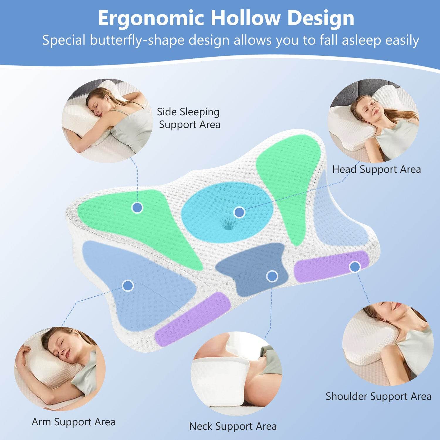 Cervical Pillow with Contoured Memory Foam Cover for Side and Stomach Sleepers