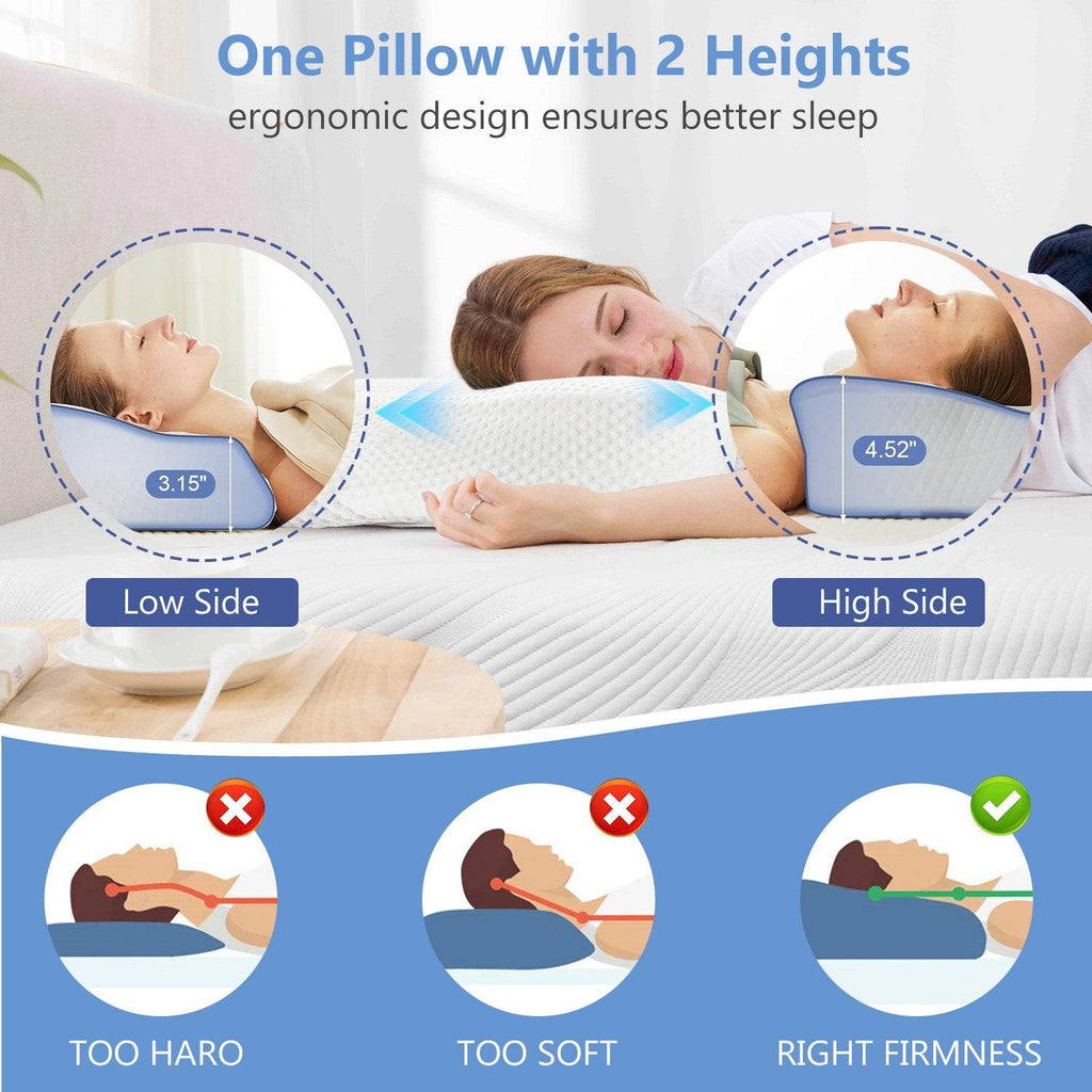 Cervical Pillow with Contoured Memory Foam Cover for Side and Stomach Sleepers