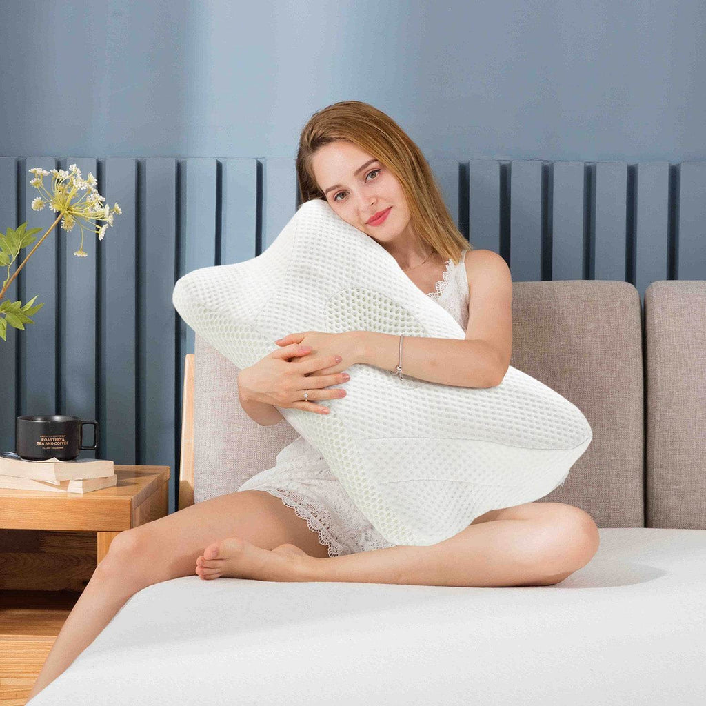 Cervical Pillow with Contoured Memory Foam Cover for Side and Stomach Sleepers