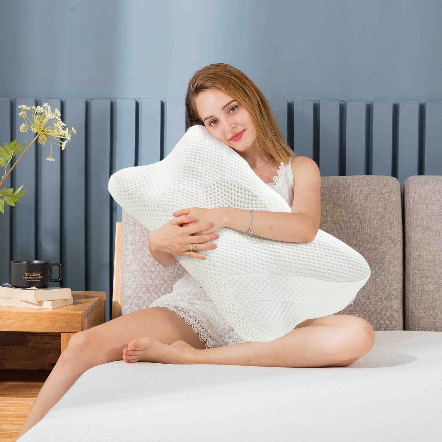 Cervical Pillow with Contoured Memory Foam Cover for Side and Stomach Sleepers