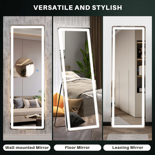 ACCVER 26"x71" Full Length Standing Mirror w/LED Lights - 3 Color Modes, Durable Aluminum Frame & Tempered Glass, Lean-to or Wall Mount for Bedroom/Dressing Room/Living Room, Rectangle