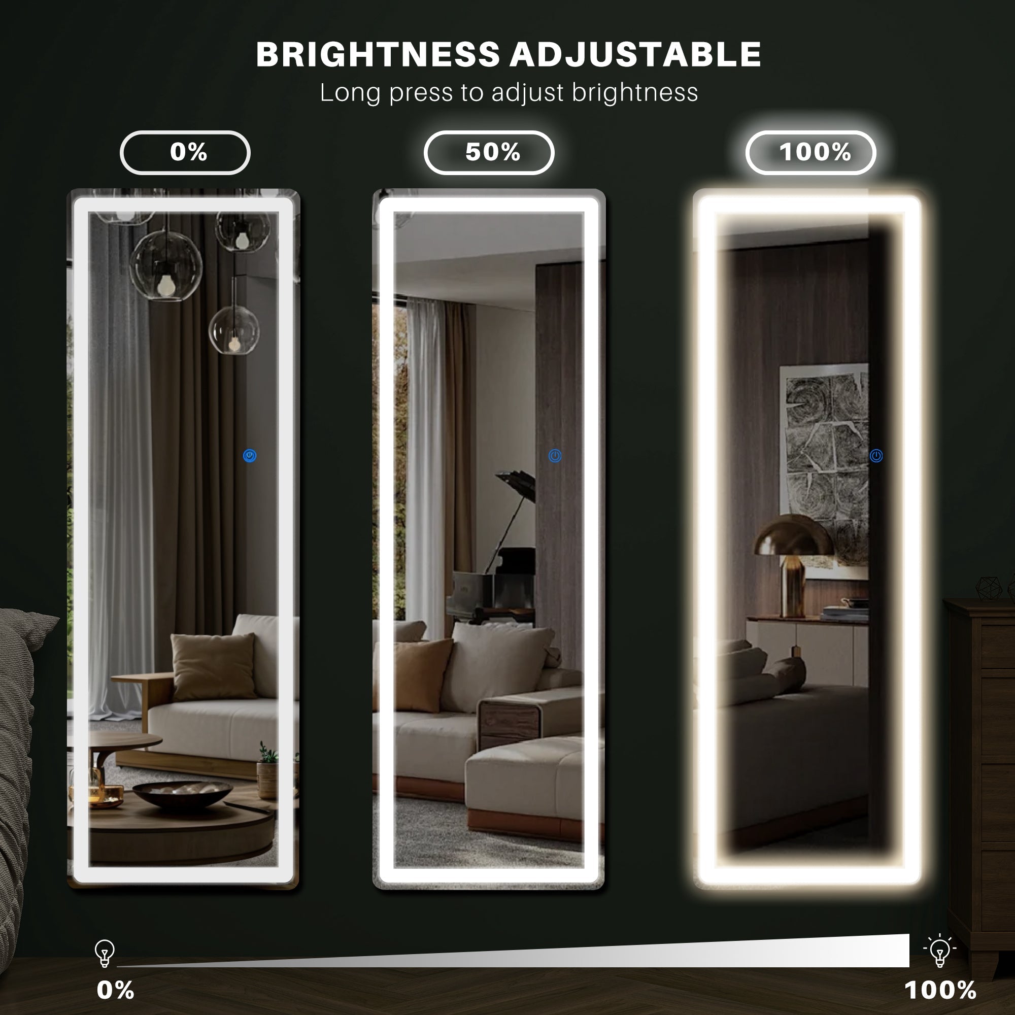 ACCVER 26"x71" Full Length Standing Mirror w/LED Lights - 3 Color Modes, Durable Aluminum Frame & Tempered Glass, Lean-to or Wall Mount for Bedroom/Dressing Room/Living Room, Rectangle