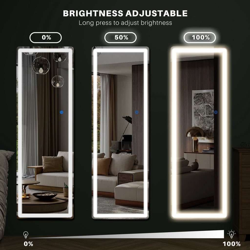 ACCVER 16"x60" Full Length Standing Mirror w/LED Lights - 3 Color Modes, Durable Aluminum Frame & Tempered Glass, Lean-to or Wall Mount for Bedroom/Dressing Room/Living Room, Rectangle