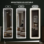 ACCVER 16"x60" Full Length Standing Mirror w/LED Lights - 3 Color Modes, Durable Aluminum Frame & Tempered Glass, Lean-to or Wall Mount for Bedroom/Dressing Room/Living Room, Rectangle