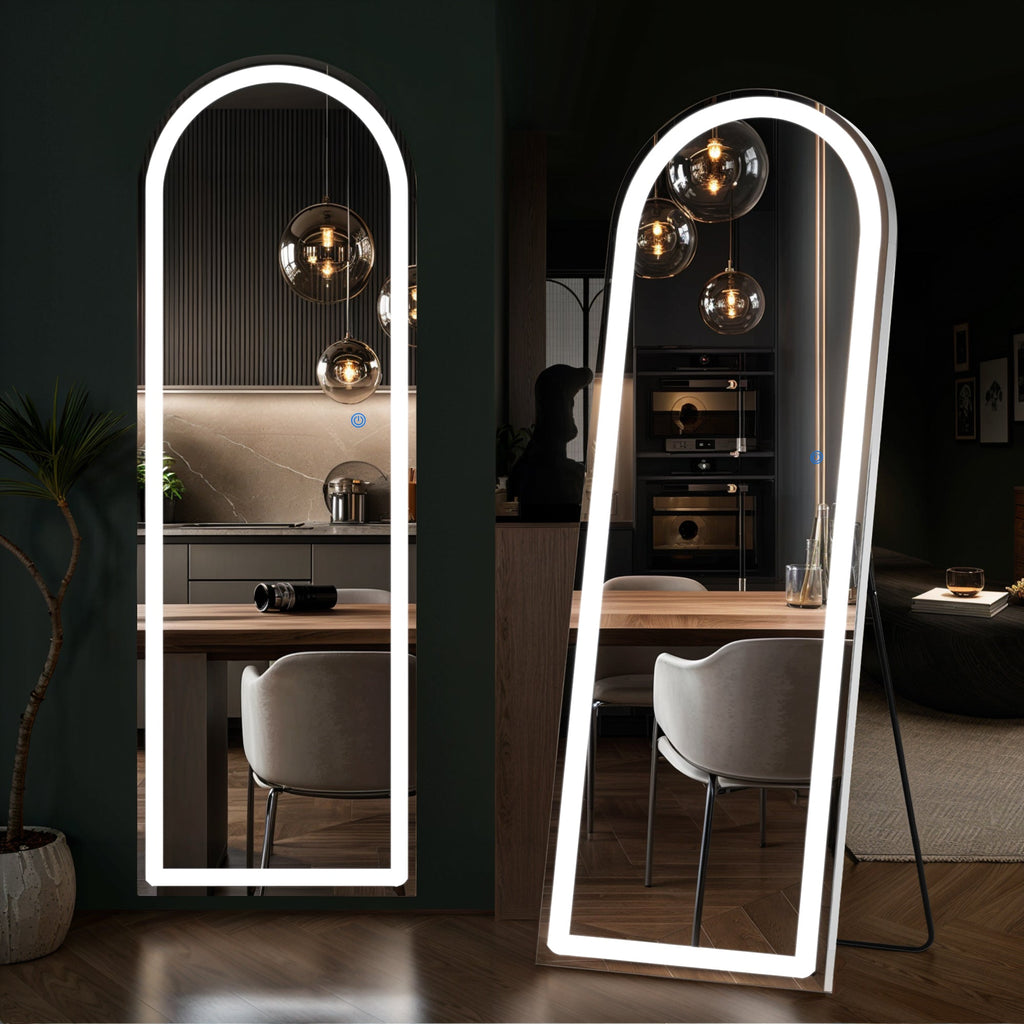 ACCVER 26"x71" Full Length Standing Mirror w/LED Lights - 3 Color Modes, Durable Aluminum Frame & Tempered Glass, Lean-to or Wall Mount for Bedroom/Dressing Room/Living Room, Arhced