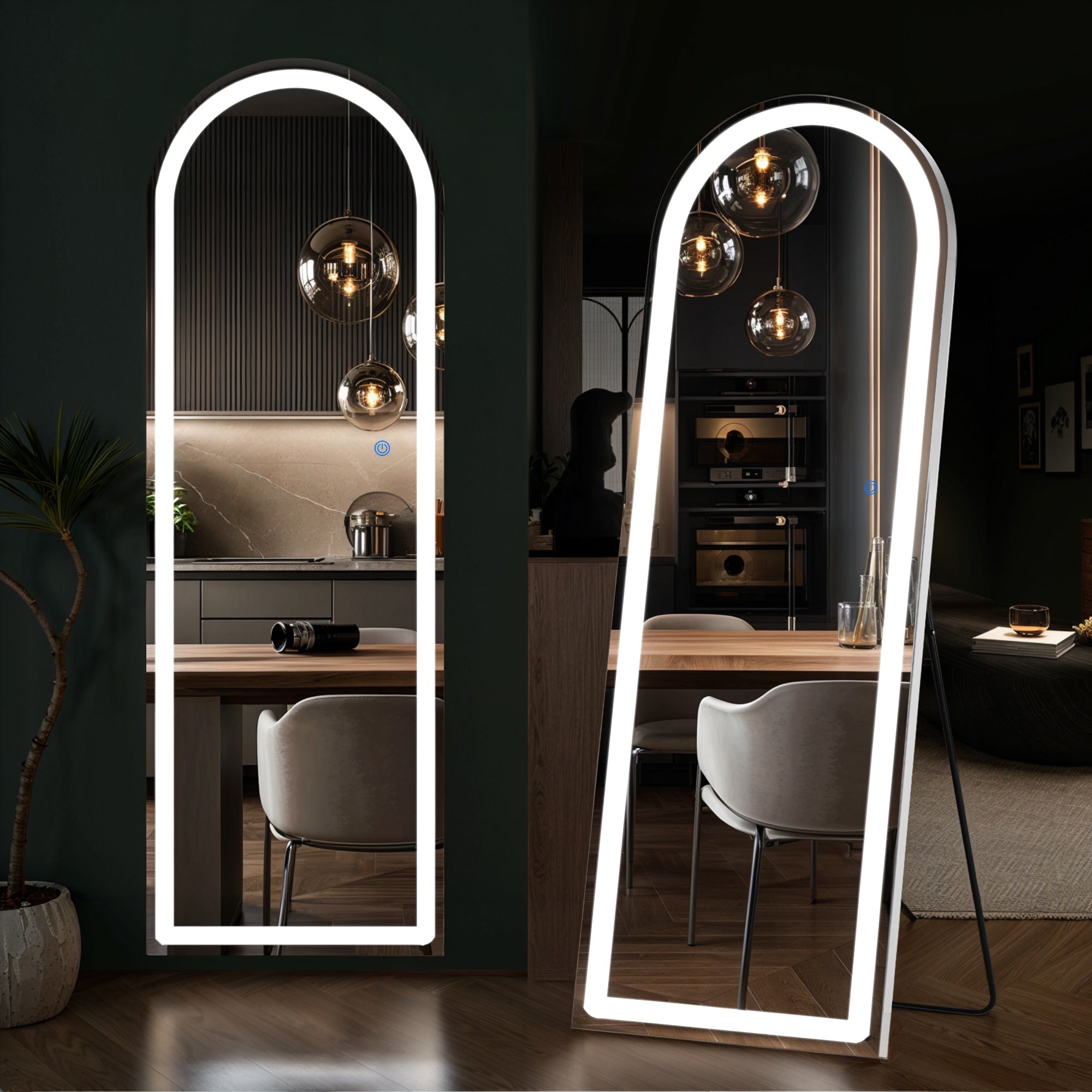 ACCVER 21"x64" Full Length Standing Mirror w/LED Lights - 3 Color Modes, Durable Aluminum Frame & Tempered Glass, Lean-to or Wall Mount for Bedroom/Dressing Room/Living Room, Arched