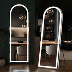 ACCVER 16"x60" Full Length Standing Mirror w/LED Lights - 3 Color Modes, Durable Aluminum Frame & Tempered Glass, Lean-to or Wall Mount for Bedroom/Dressing Room/Living Room, Arched