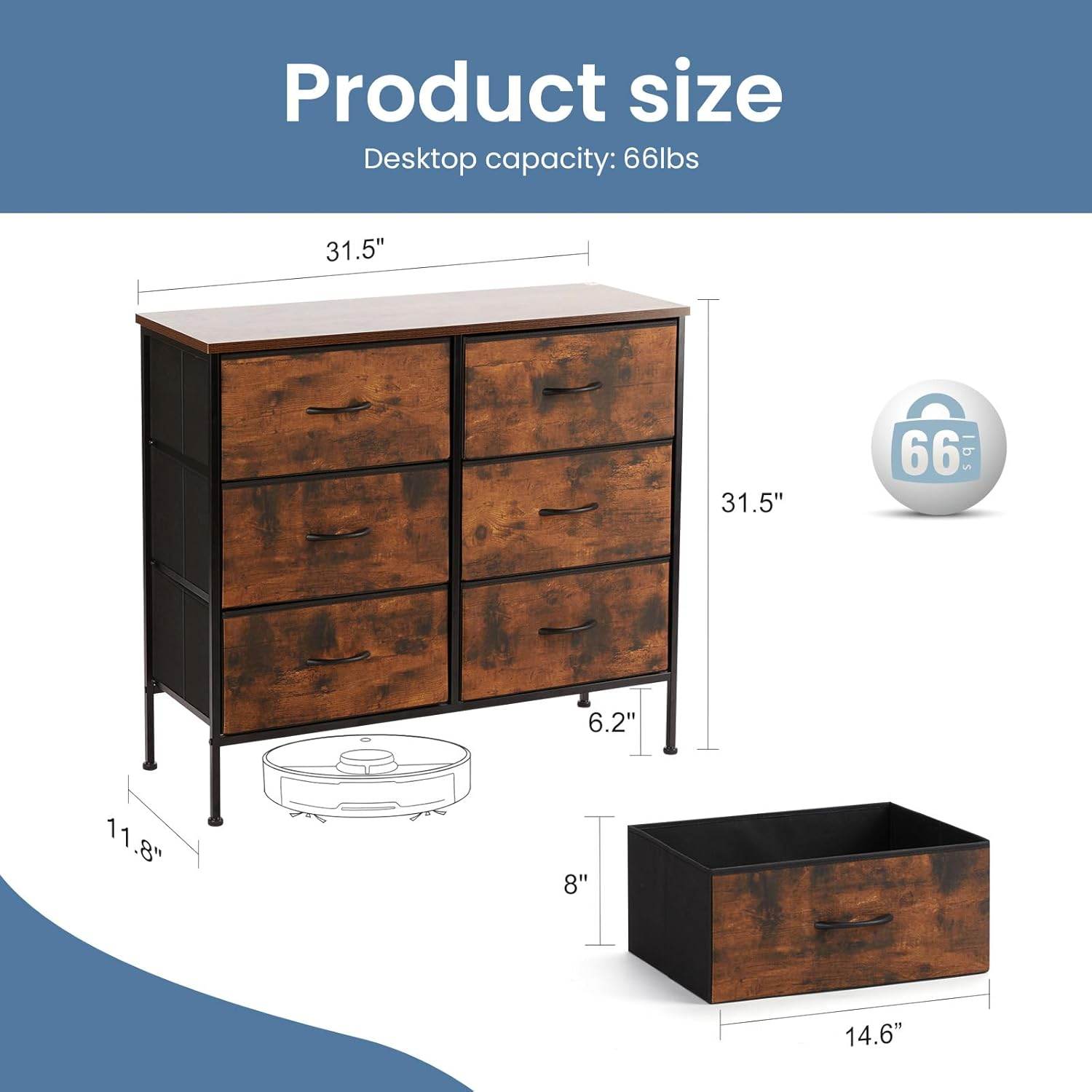My Depot Bedroom Dresser with 6 Fabric Drawers 
Product size