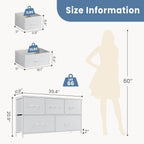 My Depot Dresser with 5 Fabric Drawers 
Size Information