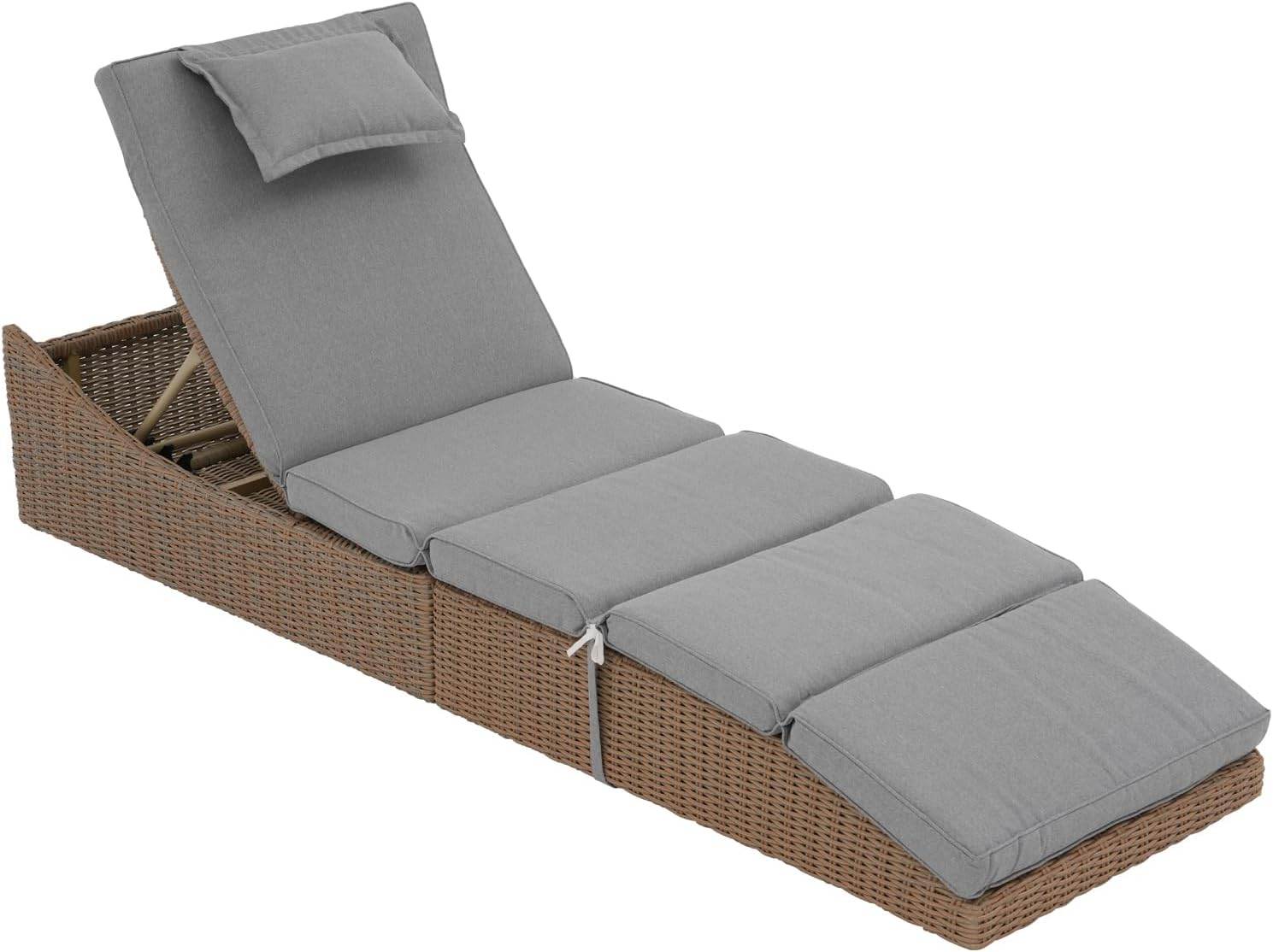 My Depot Outdoor Lounge Chair PE Wicker Rattan Backrest Pool Lounge Chair 
Light Gray
SPMD-0LO2NT