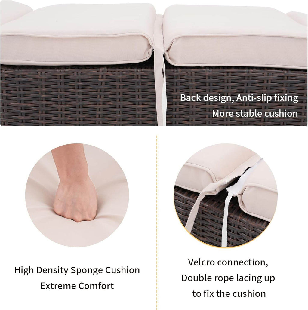 My Depot Outdoor Lounge Chair PE Wicker Rattan Backrest Pool Lounge Chair 
Back design, Anti-slip fixingMore stable cushion
High Density Sponge Cushion
Extreme Comfort
Velcro connection,Double rope lacingupto fix the cushion