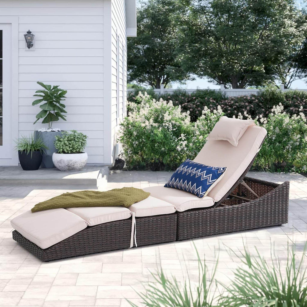 My Depot Outdoor Lounge Chair PE Wicker Rattan Backrest Pool Lounge Chair 
Beige
SPMD-0L02BE
